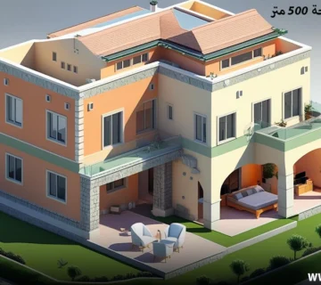 تصميم منزل مساحة 500 متر مربع دور واحد