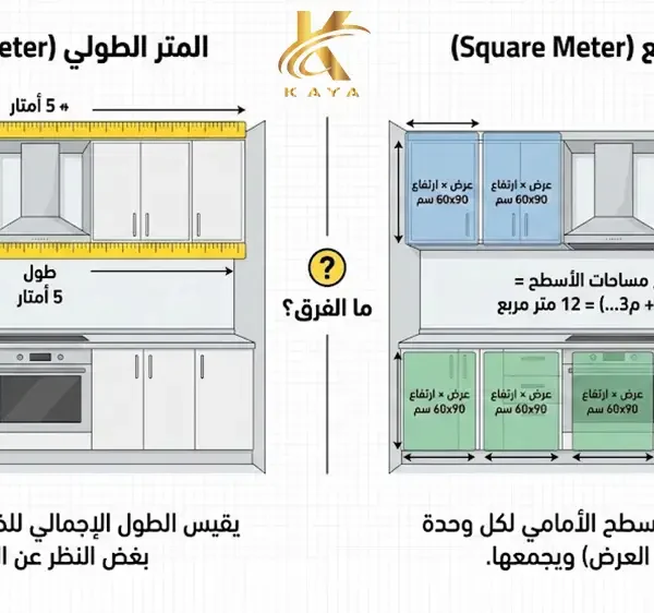 الفرق بين المتر المربع والمتر الطولي في المطابخ