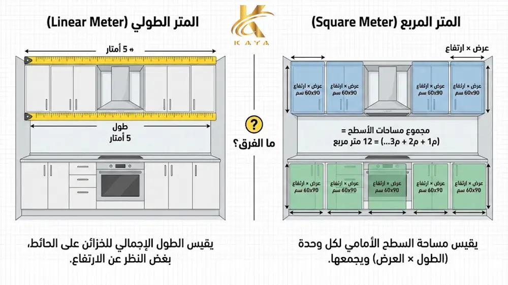 الفرق بين المتر المربع والمتر الطولي في المطابخ